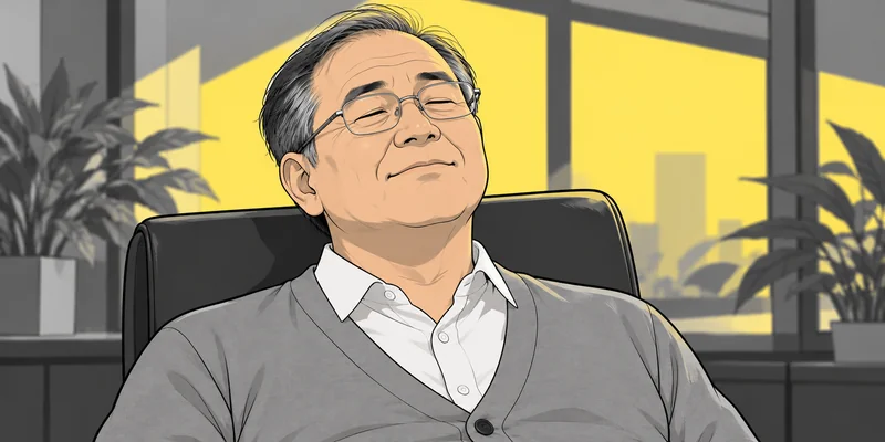 눈을 감고 계약 성공을 확신하는 주인공을 그린 웹툰 컷