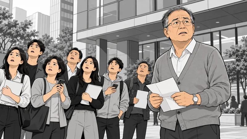한곳에 모여 불안해하는 분양 피해자들을 그린 웹툰 컷